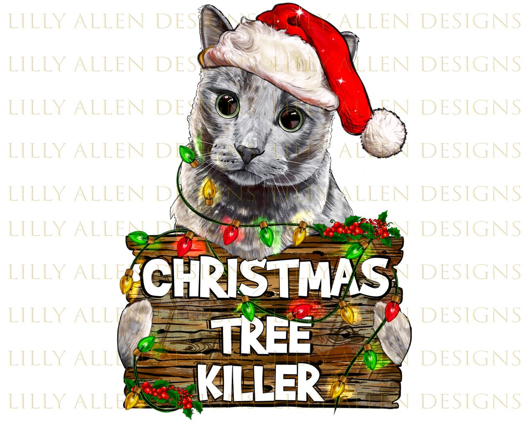 Christmas Tree Killer Russian Blue Cat Png Sublimation Design, Russian Blue Cat Png, Merry