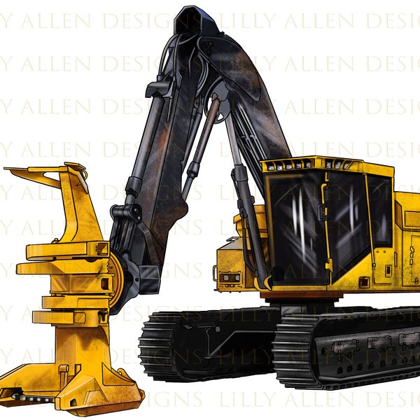 Feller Buncher Png Sublimation Design, Construction Vehicles Png, Construction Equipment,Bucket Loader Tractor Png,Digital Download