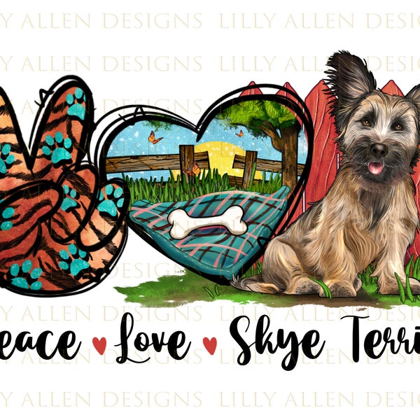 Peace love Skye Terrier png sublimation design download, Skye Terrier png, hand drawn Skye Terrier png, dog png, sublimate designs download