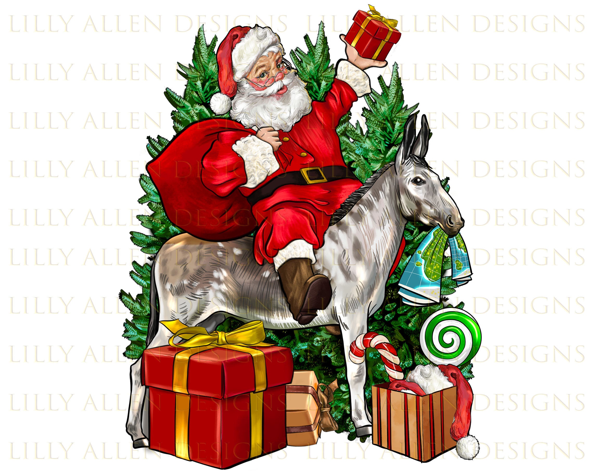 Santa With Donkey Png Sublimation Design Christmas Donkey Etsy