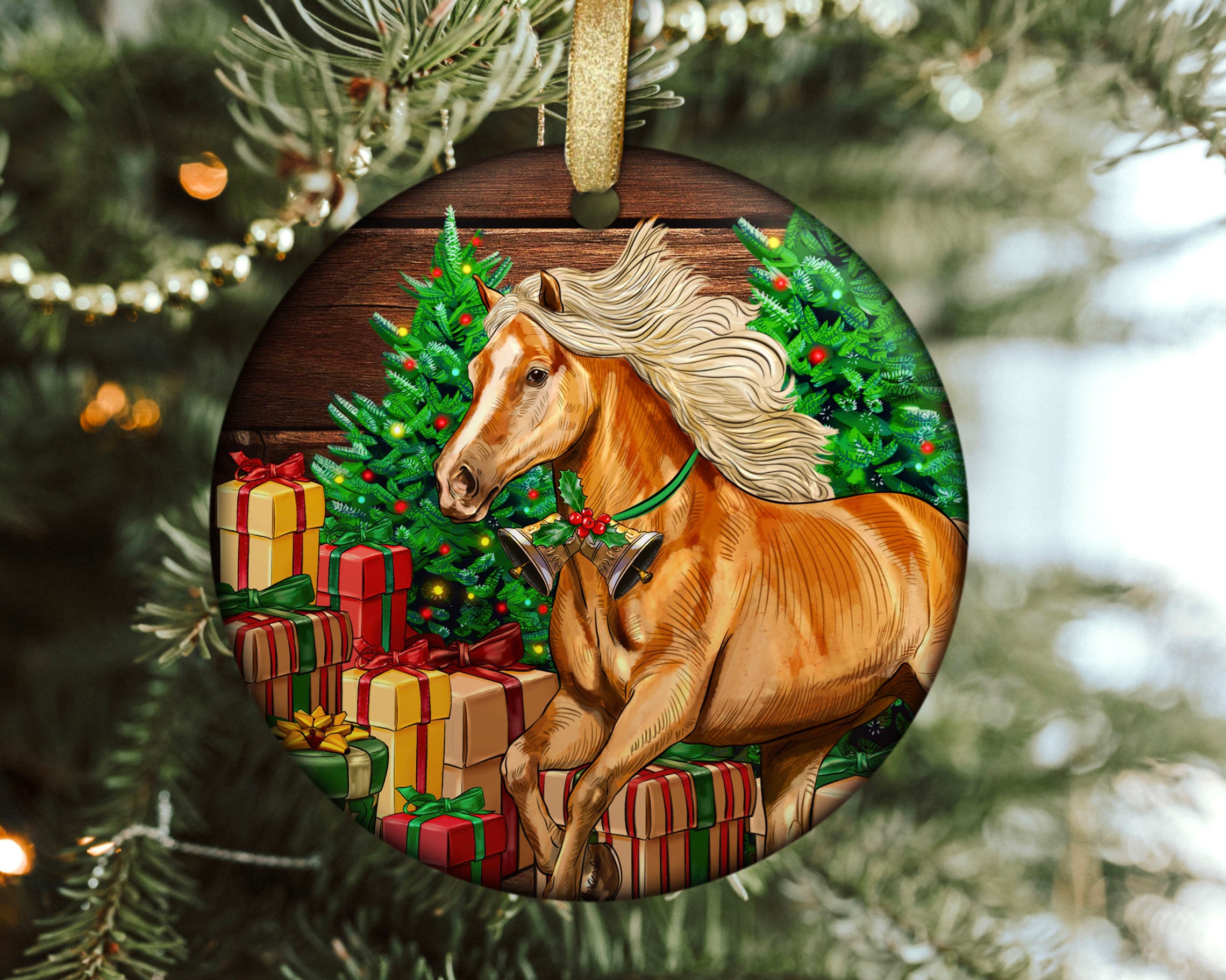 Haflinger Horse Christmas Ornament Sublimation Design