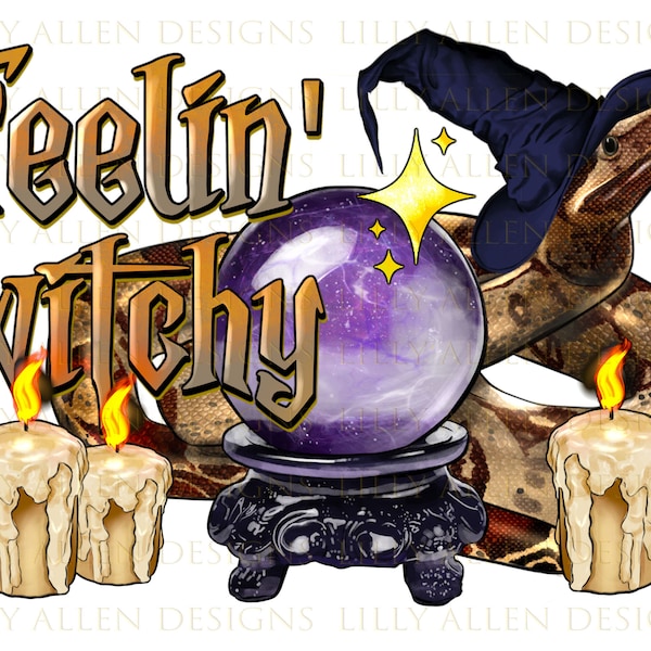 Feelin' Witchy Snake Png Sublimation Design,Halloween Png,Crystal Ball Png,Witch Png, Halloween Vibes Png, Witchy Snake Png,Digital Download