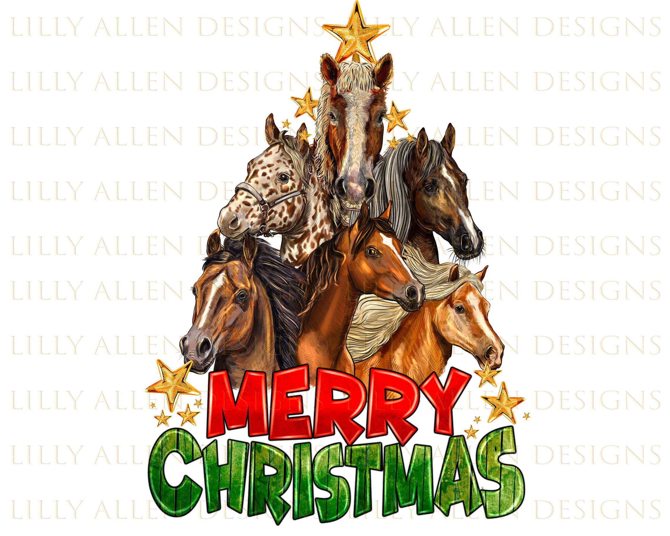 Merry Christmas Tree Horses Png Sublimation Designchristmas Etsy