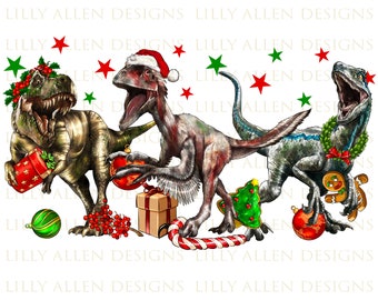 Three Christmas Dinosaurs Png Sublimation Design, Christmas Animals Png, Christmas Dinosaurs Png, Merry Christmas Png, Digital Download