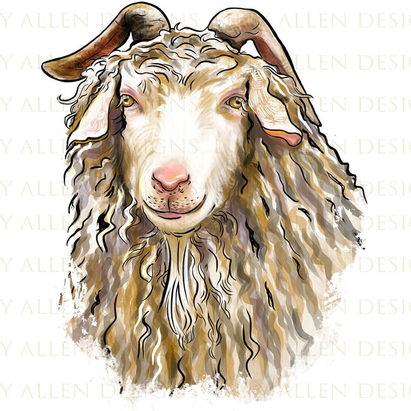 Angora Goat Head Png, Angora Goat Png,Goat Png Sublimation Design,Hand Drawn Angora Goat Png,Barnyard Animals,Goat Face Png,Digital Download