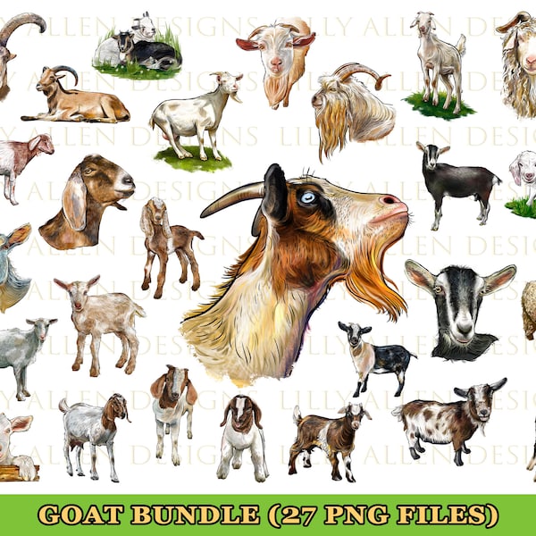 Goat Bundle Png Sublimation Design, Set Of 27 Goat Png, Hand Drawn Goat Png, Animal Bundle Png, Goat Png, Digital Download