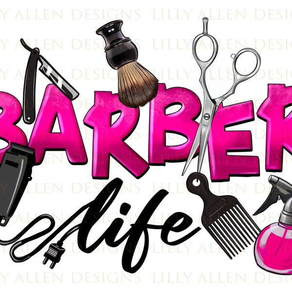 Barber life hot pink png sublimation design download, Hairstylist png, Barber tools png, Barber life png, sublimation designs download