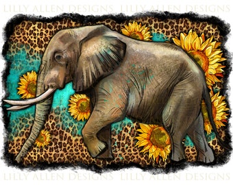 Western Sunflowers Elephant Png Sublimation Design, Elephant Png, Leopard Elephant Png, Elephant Background Png, Digital Download