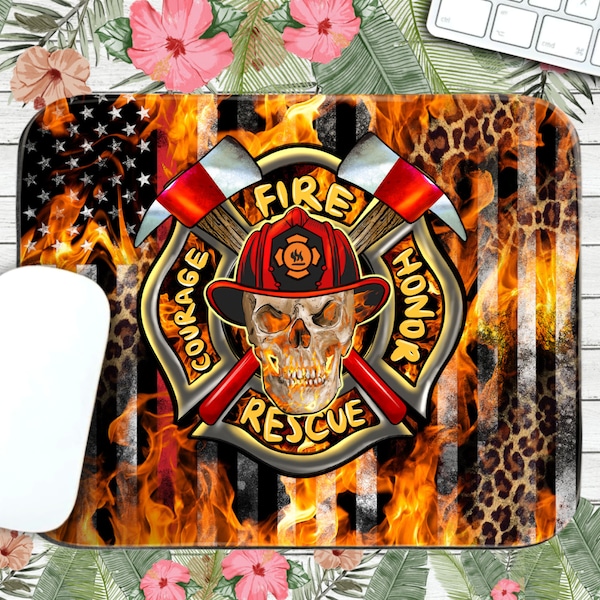 Western Firefighter Skull Mouse Pad Png, Firefighter Png Sublimation Design,Firefighter Skull Png,Red Thin Line Flag Mouse Pad Png Downloads