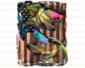 American Flag With Bass Fish Png, Usa Flag Png Sublimation Design