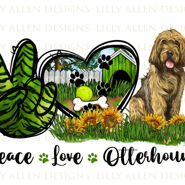 Peace love Otterhound png sublimation design download, Otterhound png, hand drawn Otterhound png, dog png, sublimate designs download