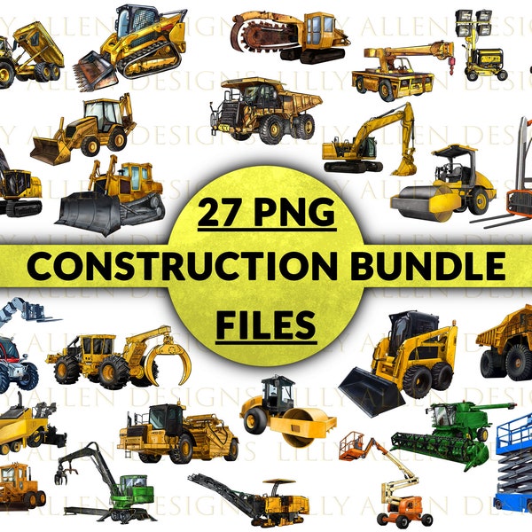 27 PNG Images Construction Bundle Png Sublimation Design, Hand Drawn Construction Machine Png, Construction Vehicle Png, Heavy Equipment Png