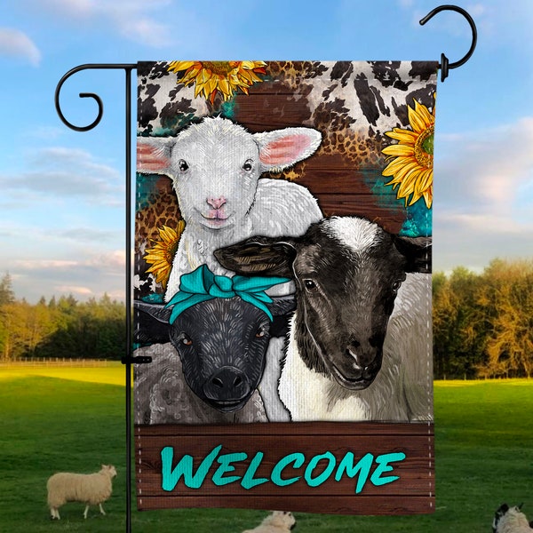 Western Baby Sheeps And Sunflowers Garden Flag Png, Baby Sheep Sublimation Design, Lamb Garden Flag Png, Welcome Garden Flag Png Downloads