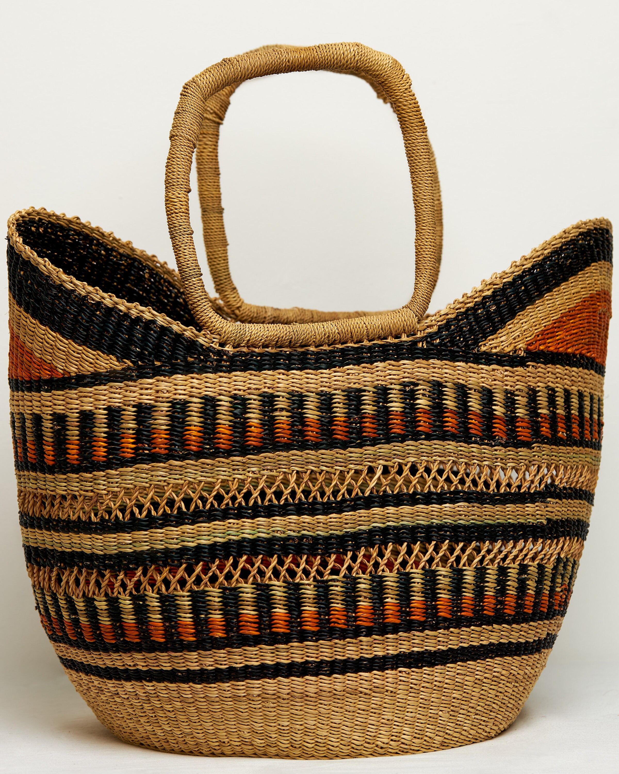 Handwoven Basket Bag Orange and Navy Handmade in Ghana Etsy