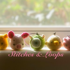 Handmade Mini Plush Keychain: Monster Inc Mike & Toy Story Piggy