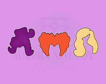 Juego de 3 cortadores de galletas de pelo de bruja n.° 2 (3 piezas)