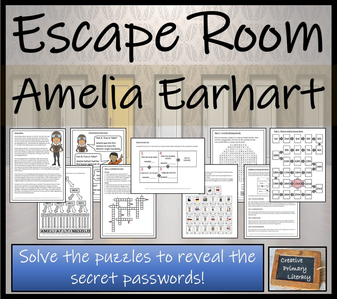 Amelia Earhart Escape Room Activity Etsy