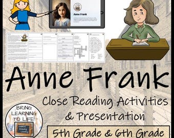Anne Frank Close Reading Comprehension Activities | 5th Grade & 6th Grade