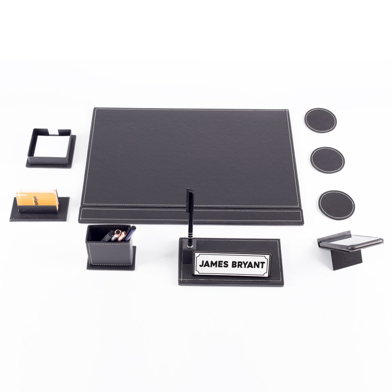 Office Desk Pad With Name Plate, Leather Desk Set Office Desk Organizer