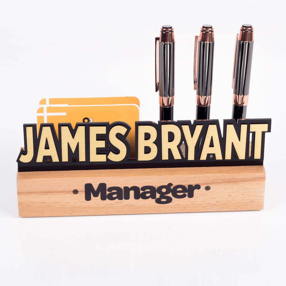 Wood Desk Name Plate Pen Holder & Card Holder Solid Wood Name Etsy