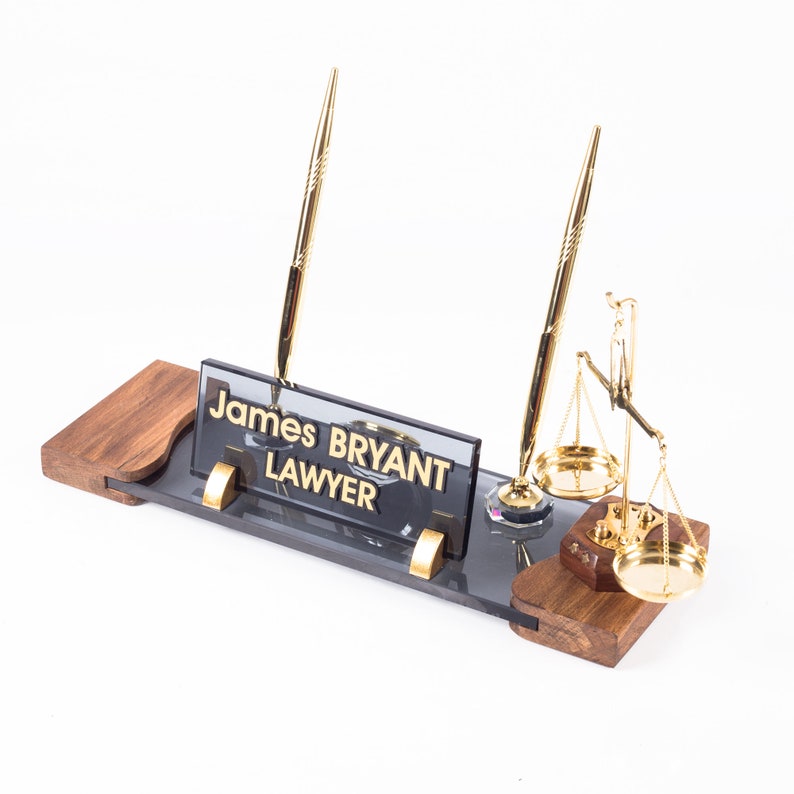 Crystal Wood Desk Name Plate for Lawyers, Personalized Gift for Attorney, Judge and Law Offices