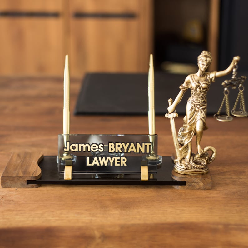 Crystal Wood Desk Name Plate for Lawyers, Personalized Gift for