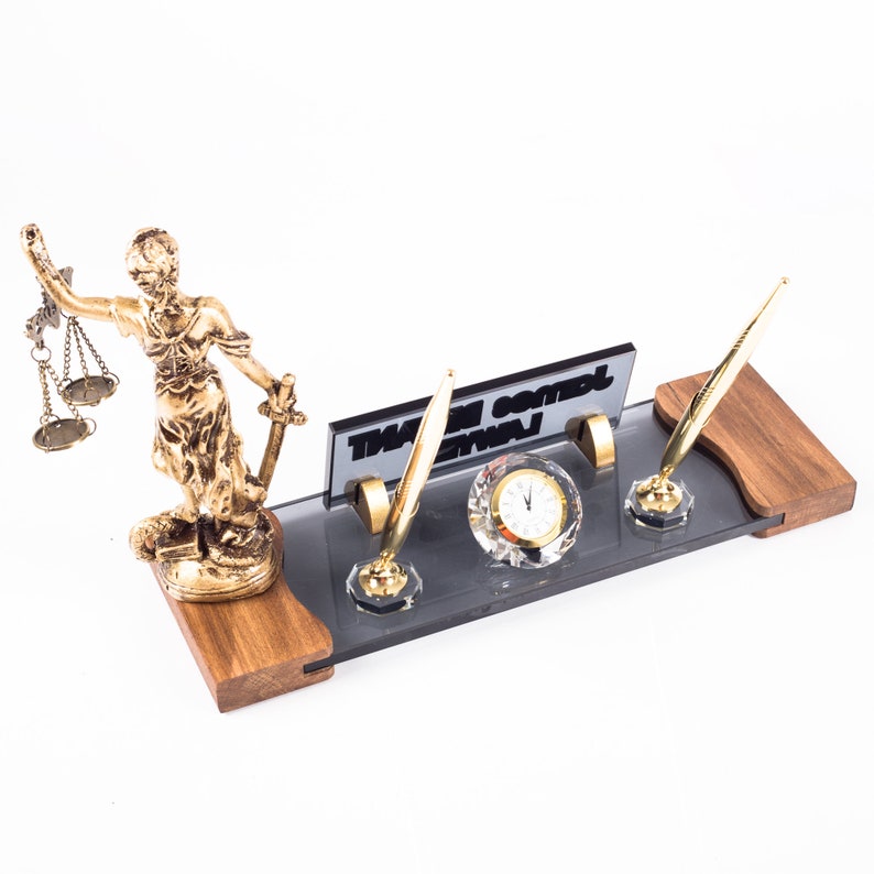 Crystal Wood Desk Name Plate for Lawyers, Personalized Gift for