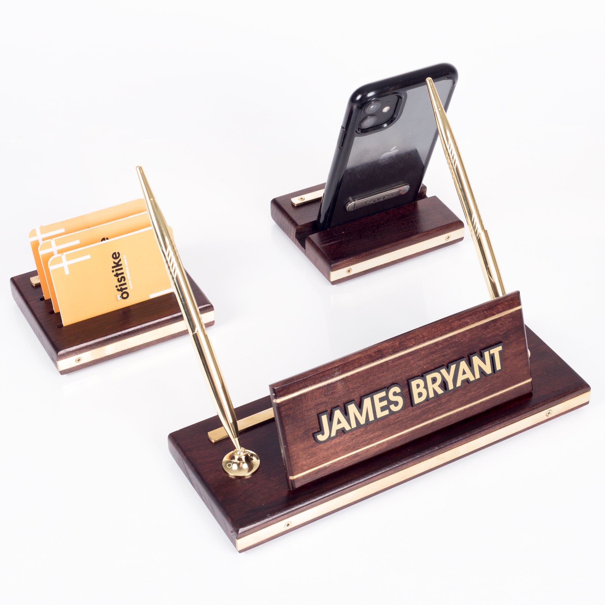 Personalized Wood Desk Name Plate Set, Hand Made Solid Name Sign