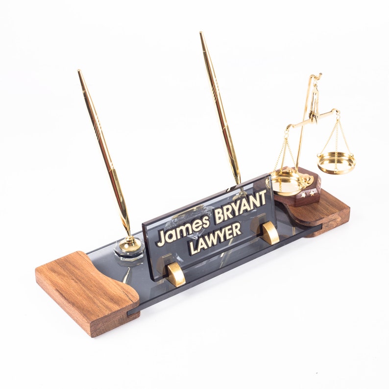 Crystal Wood Desk Name Plate for Lawyers, Personalized Gift for