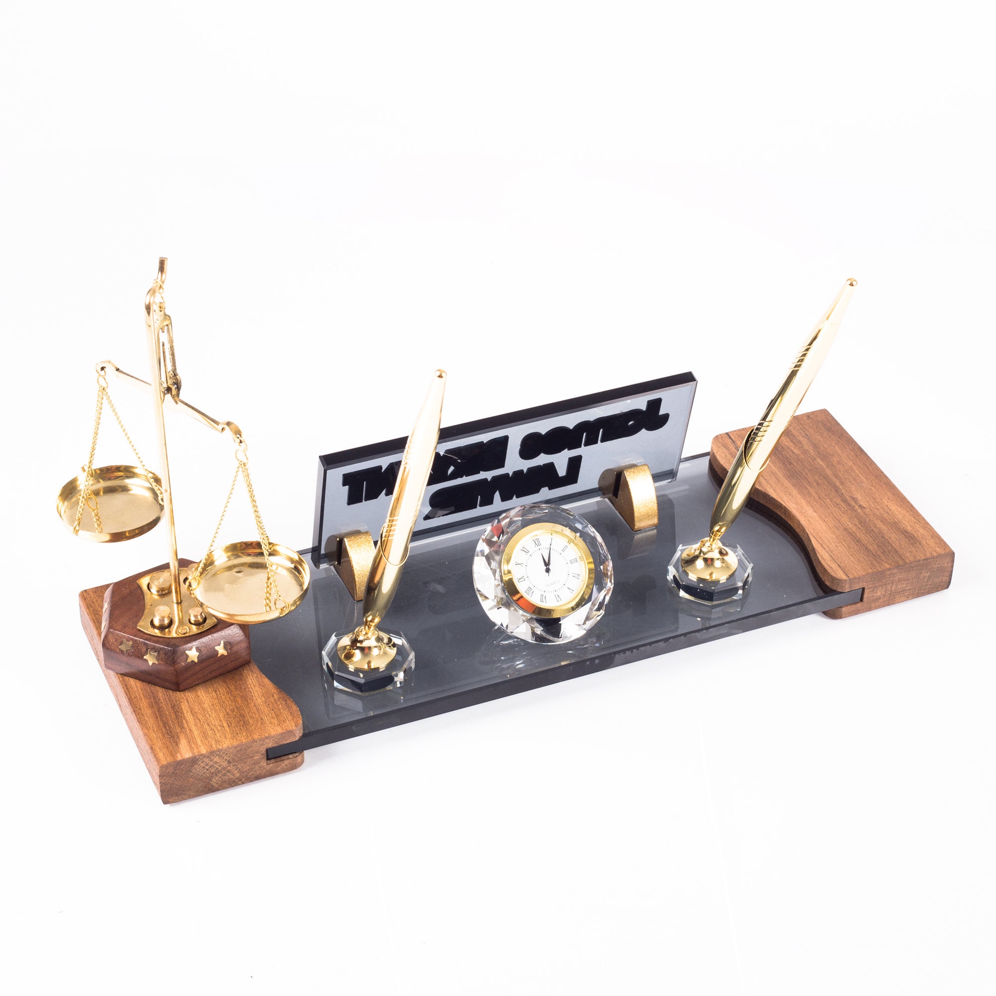 Crystal Wood Desk Name Plate for Lawyers, Personalized Gift for