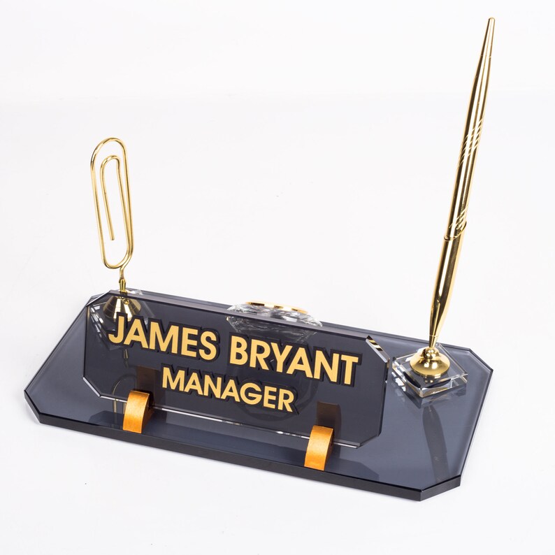 Olympos Crystal Glass Office Name Plate, Office Gift Desk Organizer ...