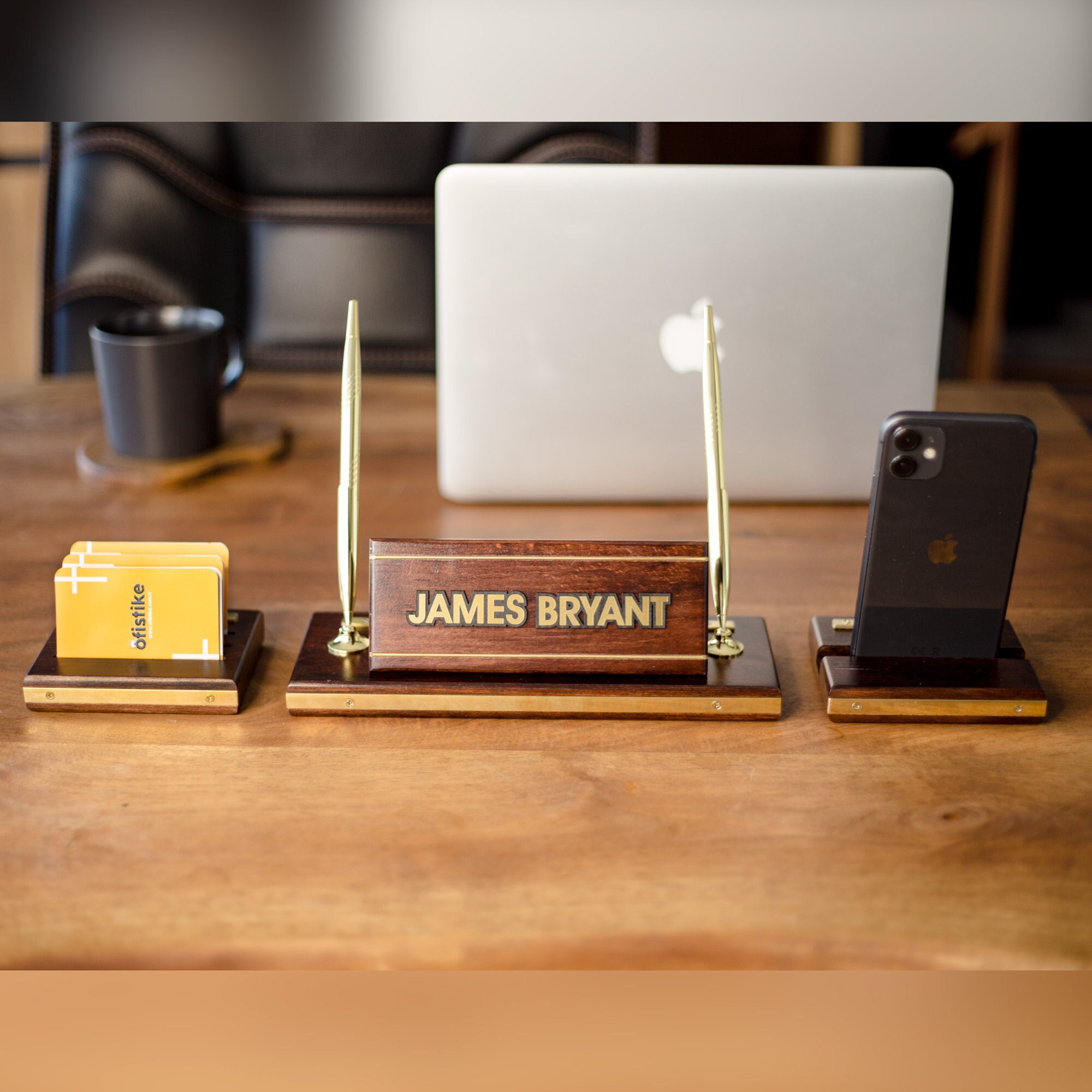 Personalized Wood Desk Name Plate Set, Hand Made Solid Name Sign