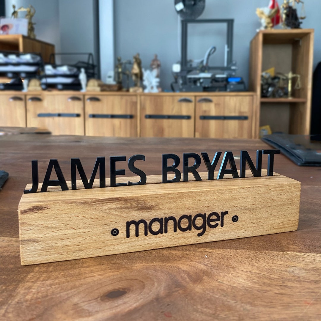 Solid Wood Desk Name Plate, New Office Lux Gift Desk Sign Engraved