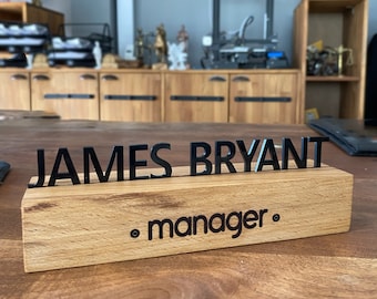 Solid Wood Desk Name Plate, New Office Lux Gift Desk Sign Engraved Table Sign, Wood Office Decoration Boss and New Job