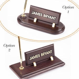 Houten naamplaatje, gouden balpenhouder, kantoornaambord, personalisatiecadeau voor leraren, Vaderdagcadeau