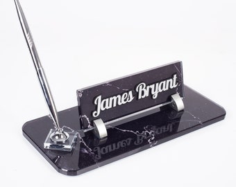 Marble Patterned Office Desk Name Plate Personalized Made of Crystal Glass New Job promotion Gift