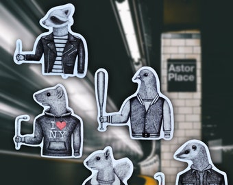 New York City Fairy Tale Animal Stickers, Humanoid Animal Stickers, Critters Creature Stickers, Dark Stickers, Glossy Vinyl Horror Stickers