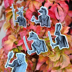 Fairy Tale Animal Stickers, Humanoid Animal Stickers, Forest Creature Stickers, Dark Stickers, Glossy Vinyl Horror Stickers