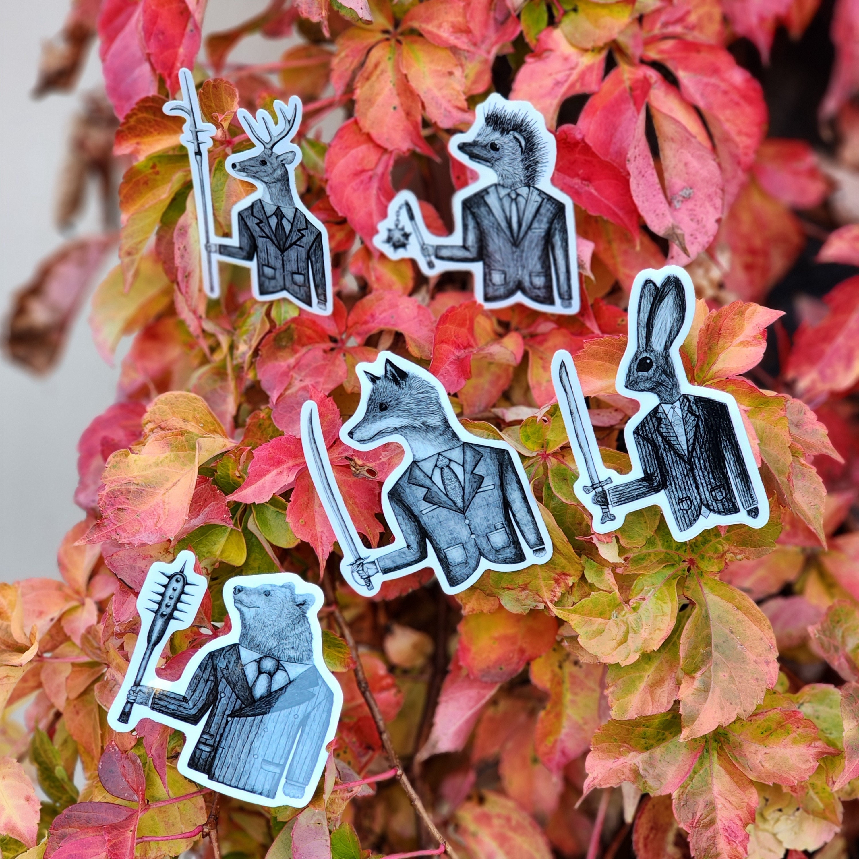 Fairy Tale Animal Stickers, Humanoid Animal Stickers, Forest Creature Stickers, Dark Stickers, Glossy Vinyl Horror Stickers