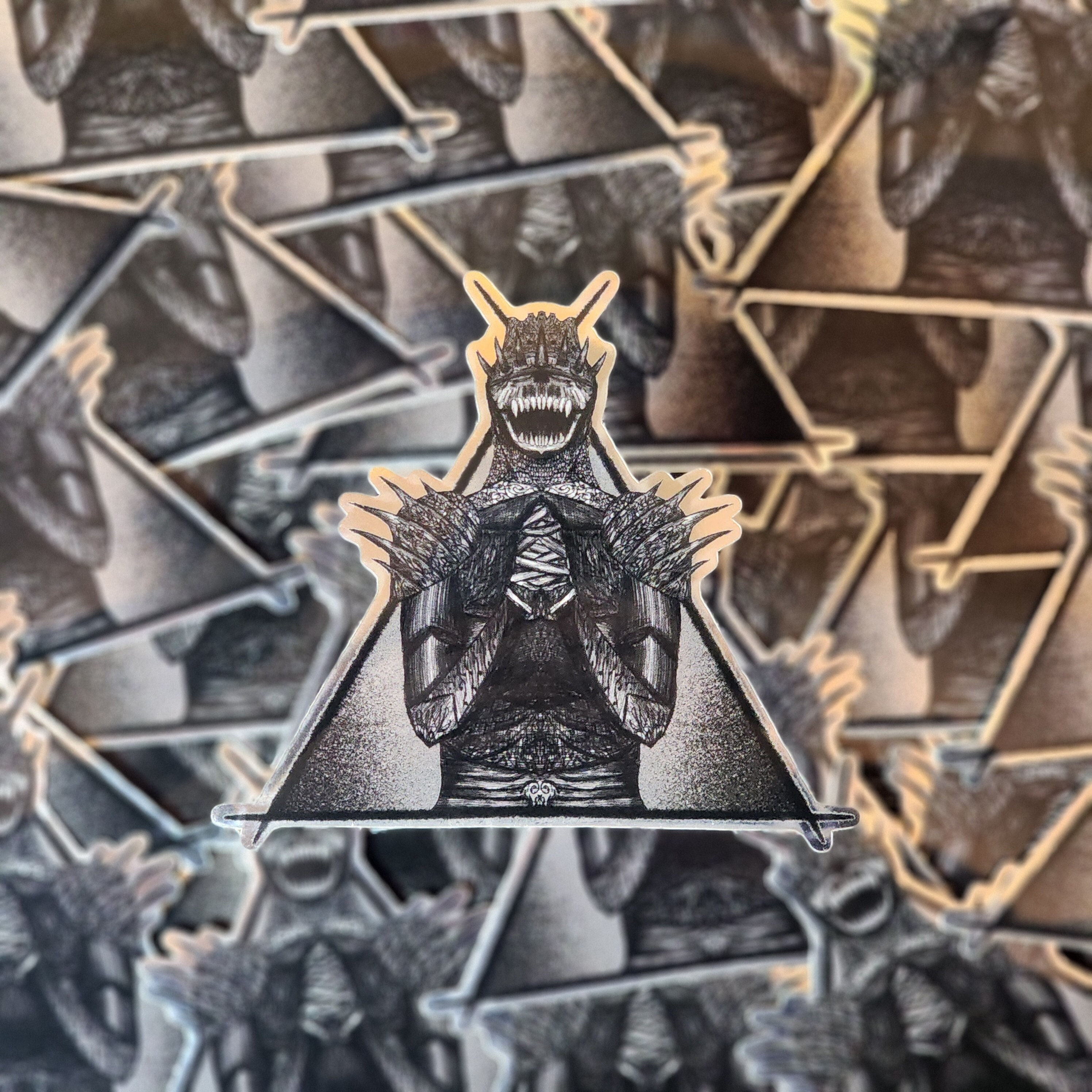Mummified Demon Warrior, Macabre Metallic-mirror Glossy Vinyl Sticker ...