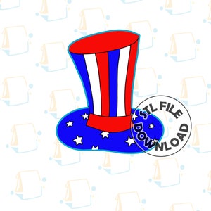 Könnte beinhalten: Ein blauer und roter Onkel-Sam-Hut mit weißen Sternen am Rand. Der Hut ist eine digitale Download-Datei.