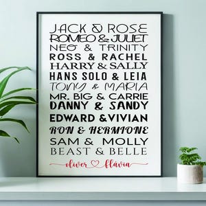 Benutzerdefiniertes digitales Plakat Valentinstag, berühmte Paare, personalisiertes Valentinstagsgeschenk, Wandkunst, romantische Paare, Download, PDF