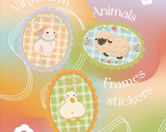 Adesivi con cornici di animali da fattoria color pastello: decalcomanie per planner Cottagecore