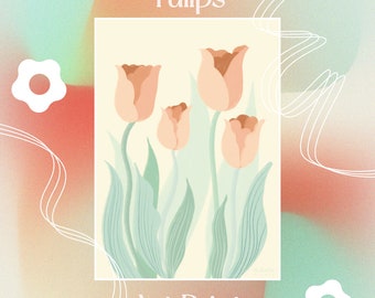 Stampa artistica di tulipani: illustrazione botanica, cartolina floreale (A5)