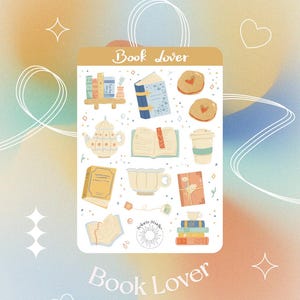 Book Lover Sticker Sheet // Bücherwurm Sticker für Scrapbooking, Bujo und Planung