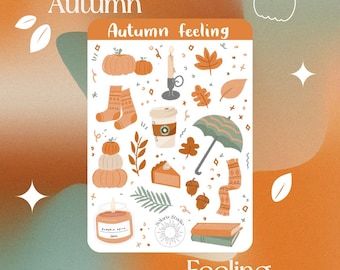 Foglio di adesivi Autumn Feeling // Adesivi autunnali accoglienti per bujo e pianificazione, cancelleria con vibrazioni autunnali, adesivi estetici autunnali, zucche