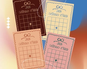 Pacchetto di schede del bingo 2026 // Divertente bacheca di pianificazione per il nuovo anno, modello vuoto di scheda del bingo, gioco di buoni propositi per il 2026, stampabile e modificabile