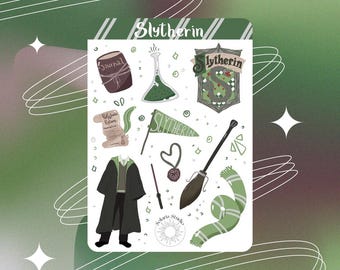 Foglio di adesivi della casa magica del serpente // Adesivi della casa magica verde, cancelleria HP, regali per i fan di HP, foglio di adesivi della scuola di magia e stregoneria