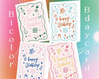 Happy Birthday Card | minimal cute birthday doodle card, two-tone greeting card, whimsical party card, gender neutral card