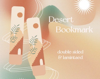 Segnalibro Boho Desert // segnalibro laminato hyggie, segnalibro minimale a doppio lato, segnalibro di viaggio avventuroso, segnalibro d'arte del deserto